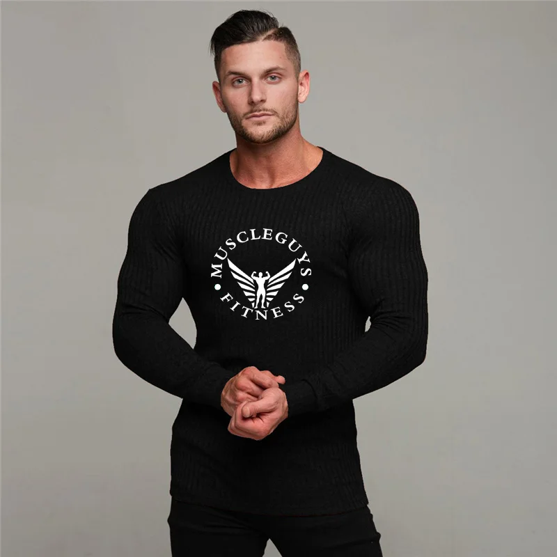 Muscleguys 2020 marka moda cienkie męskie swetry swetry casual jesień fitness sweter z dzianiny mężczyźni masculino jersey ubrania