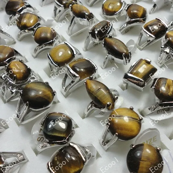 

10Pcs New Whole Jewelry Ring Fashion Tiger-eye Pretty Silver Plated Women Rings LR276