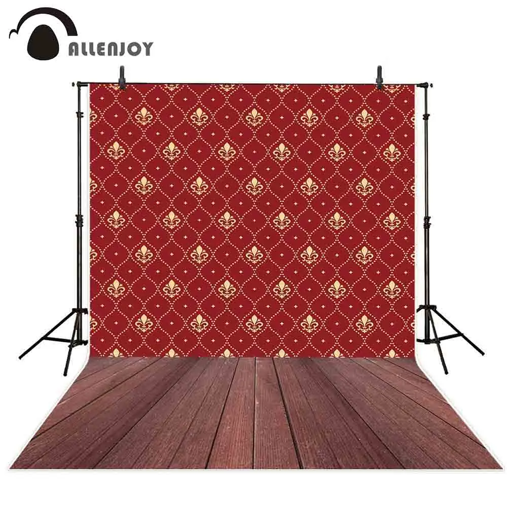 Allenjoy red golden damsk brown dots wooden floor luxury floral wedding celebration backdrop Wallpapers photophones photography