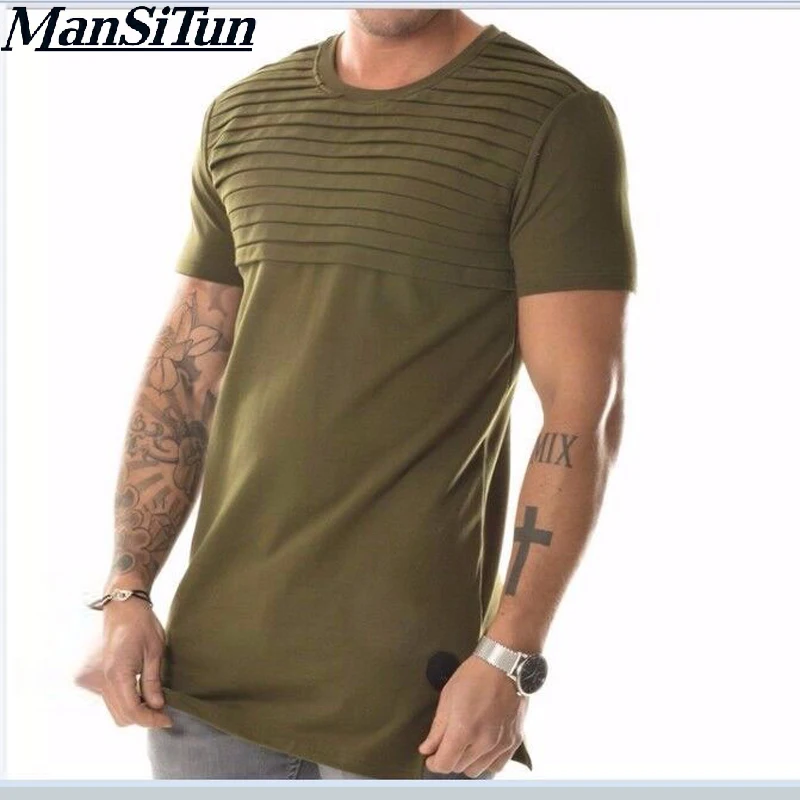 

2019 The Latest army green camo extended tees oversized military Green tee hip hop extended t-shirt tee tall shirts