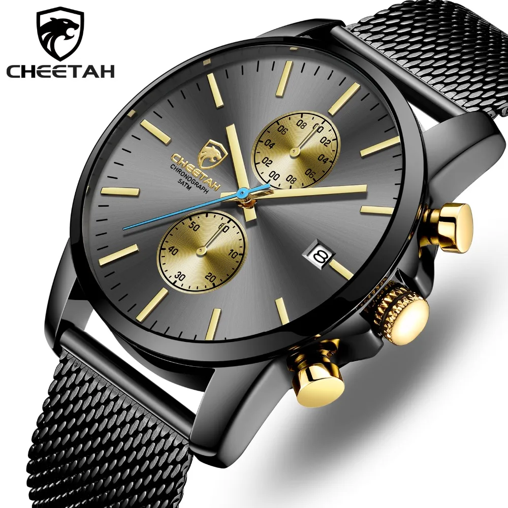 

CHEETAH Men Watch Top Luxury Brand Mens Fashion Quartz Watches Stainless Steel Waterproof Chronograph Clock Relogio Masculino