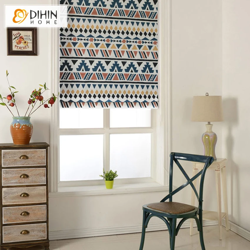 DIHIN HOME Motorized Fashion Printed Curtain Included Curtains High Quality Thickening Roman Blind Custom Made Rollor Blinds