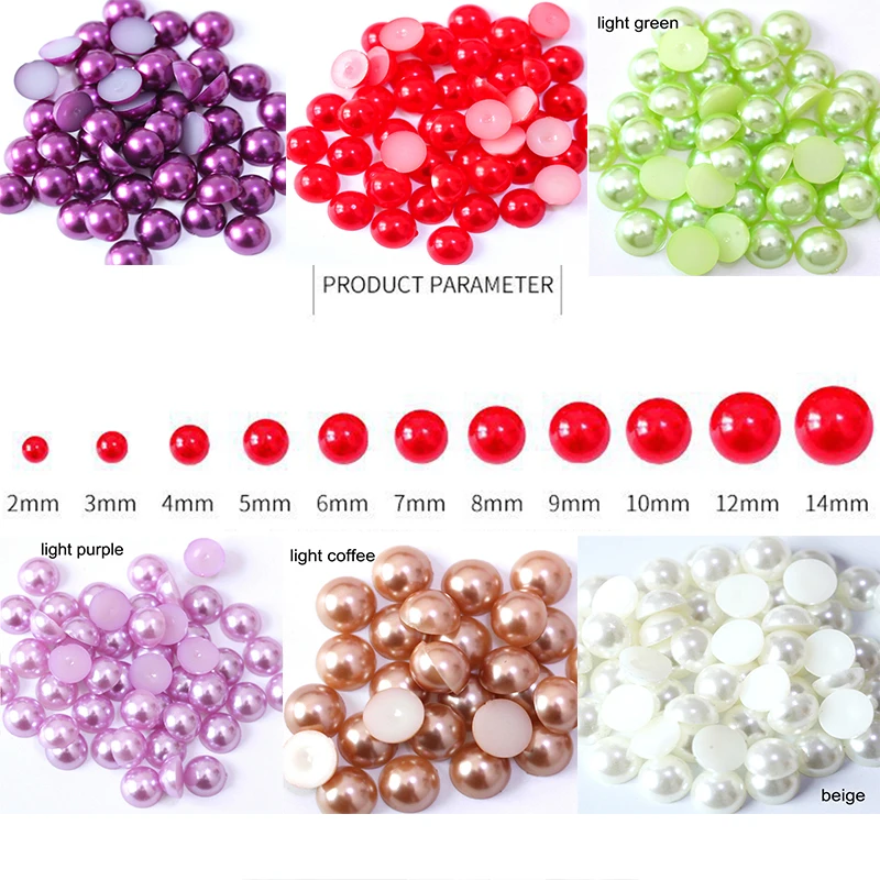 2-14mm Half Round Acrylic Imitation Flatback Pearl Beads pearls for crafts DIY Decoration Nail Art Jewelry Findings Accessories