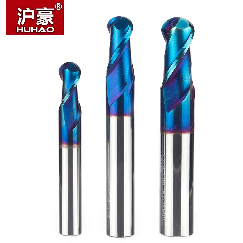 HUHAO Ball Nose Milling Cutter HRC63 Ultrafine Tungsten Carbide Cutter CNC Tool End Mill Ball Milling Cutter For Steel Copper