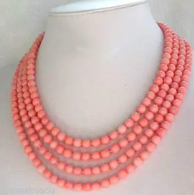 

Women Gift Fashion jewelry 4 Strands 6mm Pink Coral Necklace Large beads 18-22inch longer