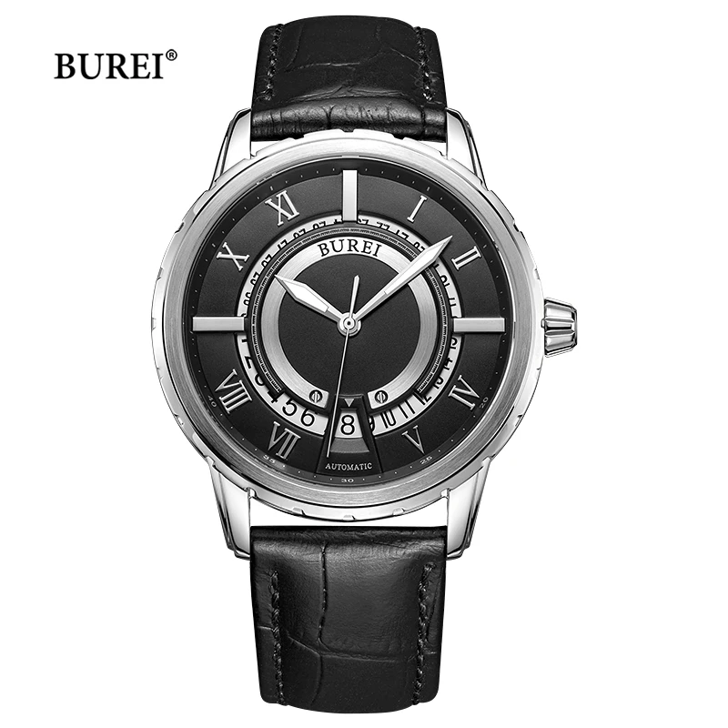 BUREI Brand Gold Silver Automatic Watches Mens Luxury Waterproof NH35 Movement Mechanical Wristwatch Clock for Men Reloj Hombre