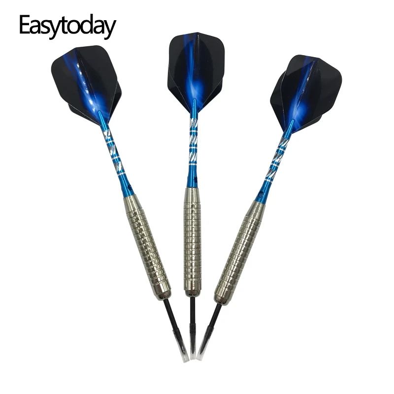 Easytoday 3Pcs/set Professional Steel Tip Darts Set Standard Hard Type Darts Aluminum Blue Shafts Darts Flights Throwing Games