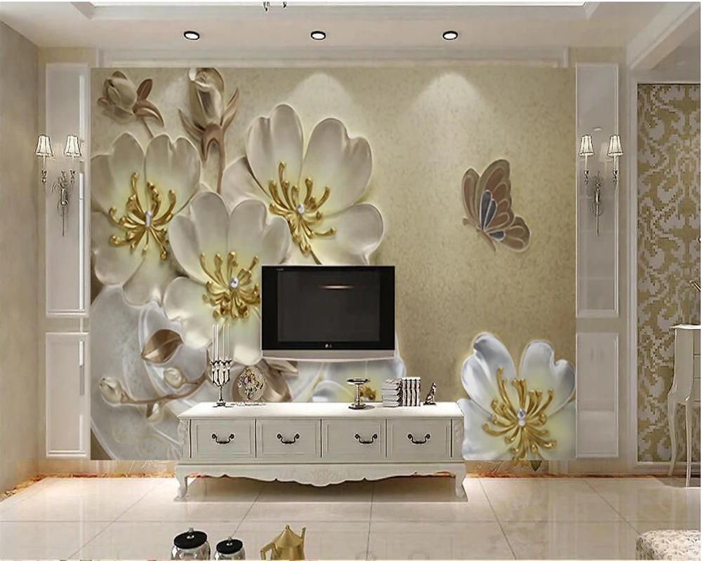 

beibehang Custom Wallpaper Home Decorative Murals Oil Paintings European Reliefs Plum Butterfly TV Walls murals 3d wallpaper