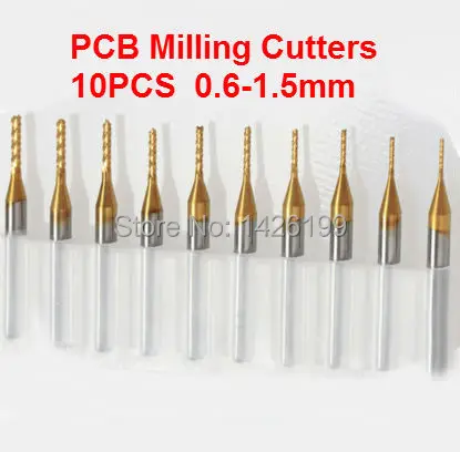 Free shipping,higher quality 10pcs 0.6-1.5mm PCB milling cutter, pcb drill bits imported TIN coating, coating pcb milling tools