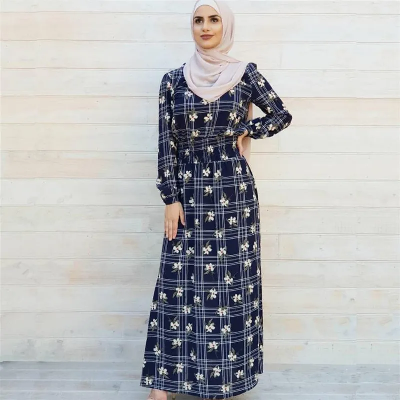 

2019 Women muslim Dress Printed Chiffon Long Dress Fashion Middle Eastern Muslim Dress Muslim Turkish National Robes Dress a1171