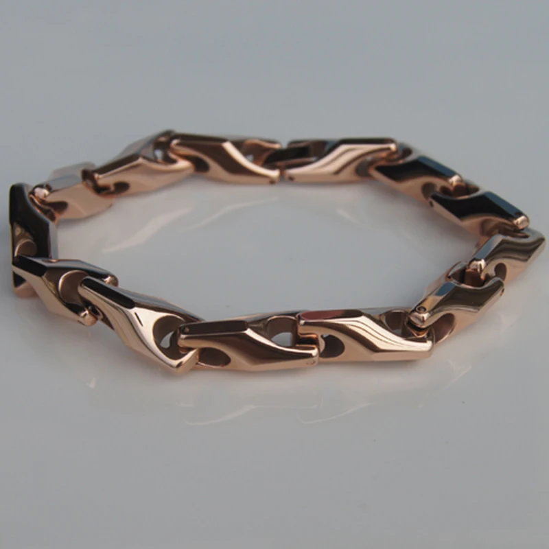 

11 Inch length 8.5mm width Men jewelry classic bike chain heavy hi-tech rose gold plating tungsten bracelet