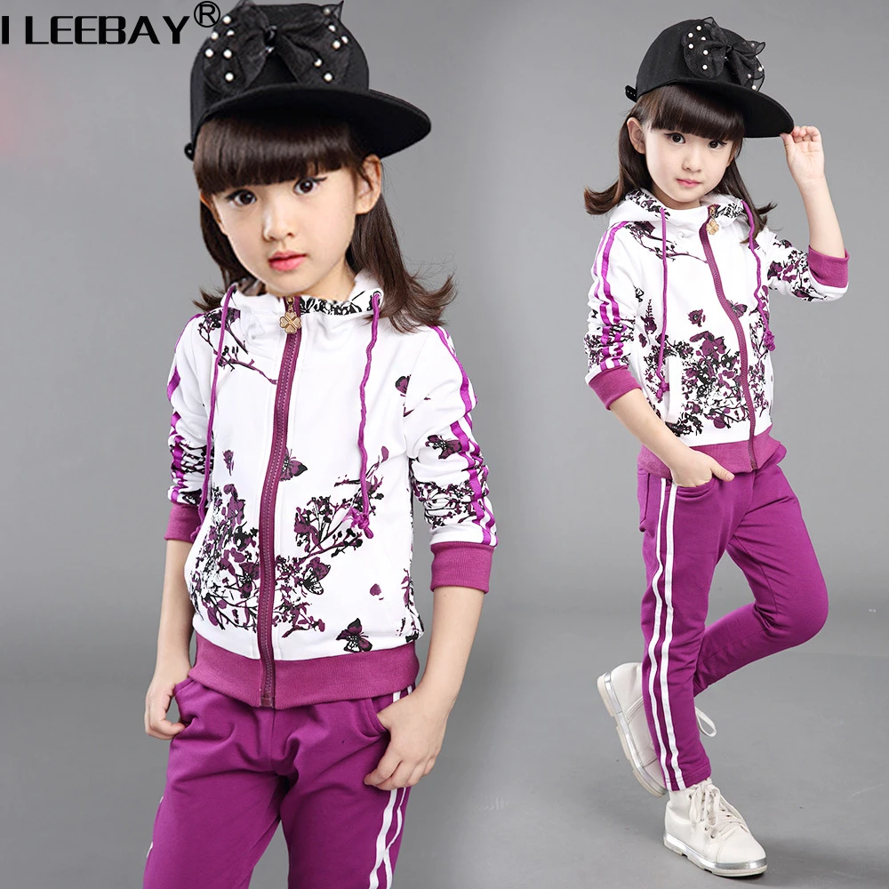 High Quality 2018 Fall Clothes Girls Clothing Sets 2 Pcs Full Sleeve Coat+Pant Floral Print Suit Teenager Cute Girls Costume Set