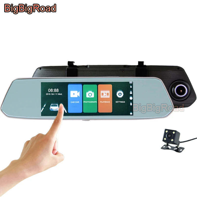 BigBigRoad For Fiat 500 500x Grande Punto Stilo Ducato Bravo Car DVR 7 Inch IPS Touch Screen Rear View Mirror Video Recorder