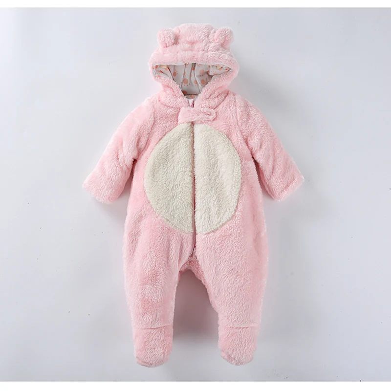 Baby clothes winter bear coral fleece hooded jumpsuit thick warm baby rompers children overalls kids boy girl clothes pajamas