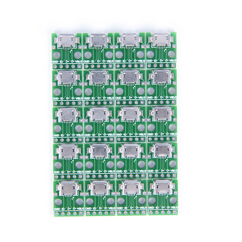 20pcs Female 5-Pin Pinboard 2.54mm Micro USB PCB Type Mini Micro USB to DIP 2.54mm Adapter Connector Module Board Panel