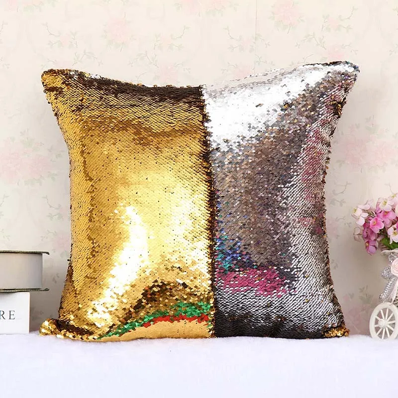 DIY Mermaid Sequin Cushion Magical Pink Throw Pillowcase 40cmX40cm Color Changing Sofa Bed Decor Decorative Reversible