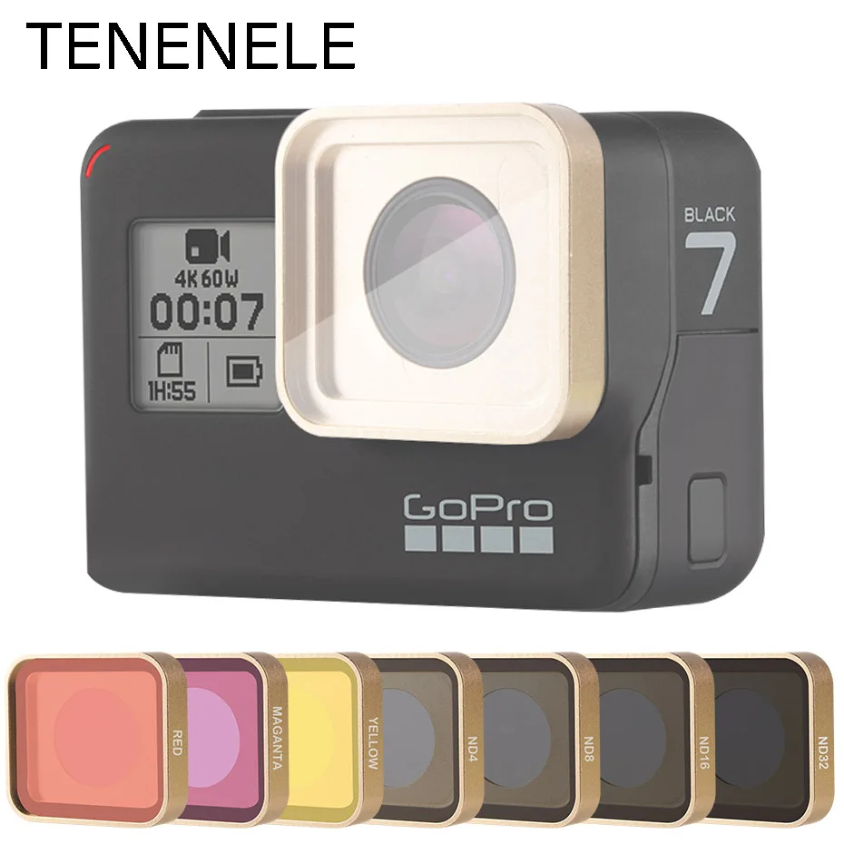 Hero 5/6/7 Macchina Fotografica di Azione di Filtro Rosso/Giallo/Magenta/UV/CPL/ND 4 8 16 32 filtri Set Per GoPro Hero 5 6 7 Nero Lente In Vetro