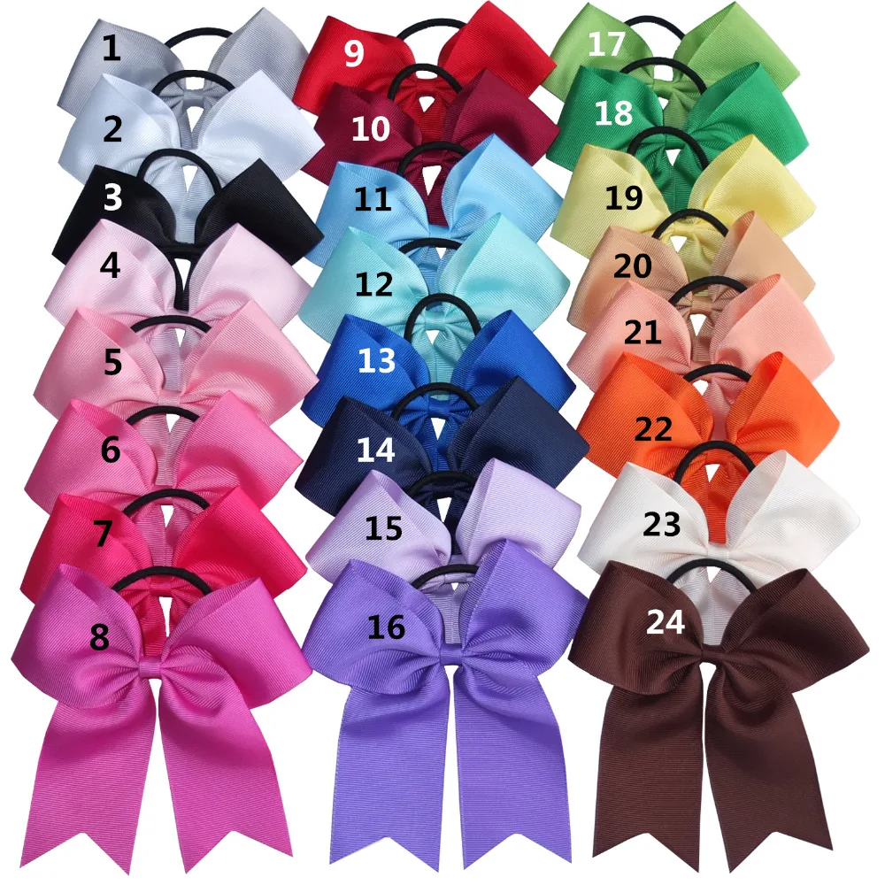 2 PCS 6 inch Bow WITH Elalstic Bobble Loop Big Cheer Leading Hair Bow Ribbons Baby Girls