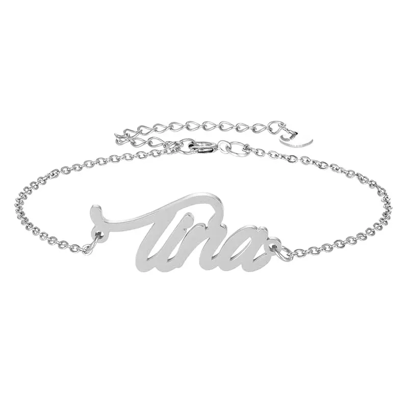 Tina Letters Name Bracelet for Women Girl Charm Bracelets Pulseira Masculina Handwriting Words Christmas Gift