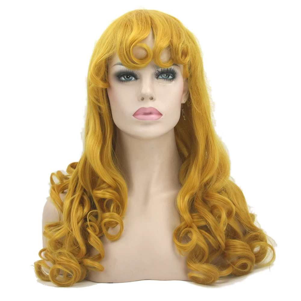 Soowee Long Curly Synthetic Hair Yellow Golden Wigs Sleeping Women Party Hair Cosplay Wig Hairpiece