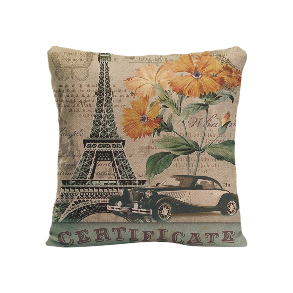 Fashion 45 *45cm Vintage Eiffel Tower in Paris Triomphe Orative Throw Pillow case Sofa Seat Bird Pink Love Cushion Cover Cojines