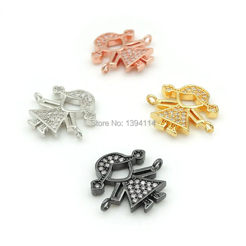 

18*16*2mm Micro Pave Clear CZ Girl Connector Fit For Men And Women Making Bracelets Jewelry