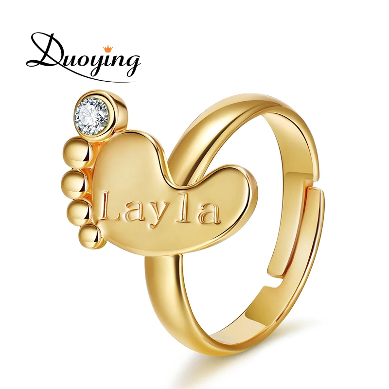 Duoying Engraved Name Date Feet Rings for Newborn Baby Mother Anniversary Ring Wholesale Custom MOM Gift