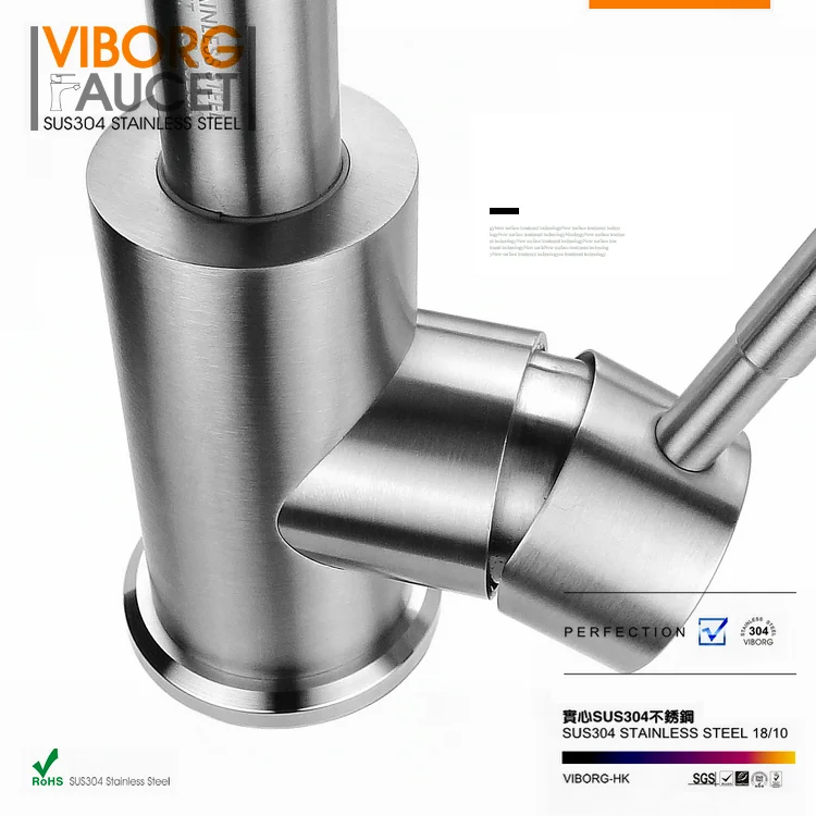 VIBORG Deluxe Solid SUS304 Stainless Steel Casting Lead-free Kitchen Bathroom Vanity Lavatory Basin Sink Faucet Mixer Tap