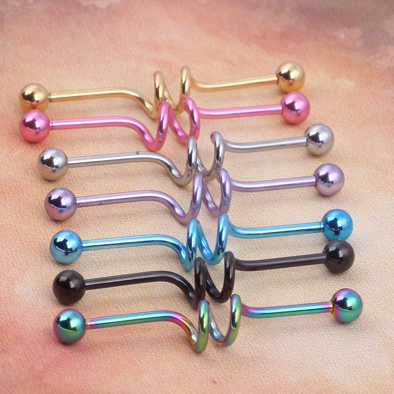 2 วงกลมอุตสาหกรรม barbell piercing 42 PCS 7 สีเกลียวต่างหูเครื่องประดับหูเจาะบาร์ tragus Helix EAR Plug Stretcher