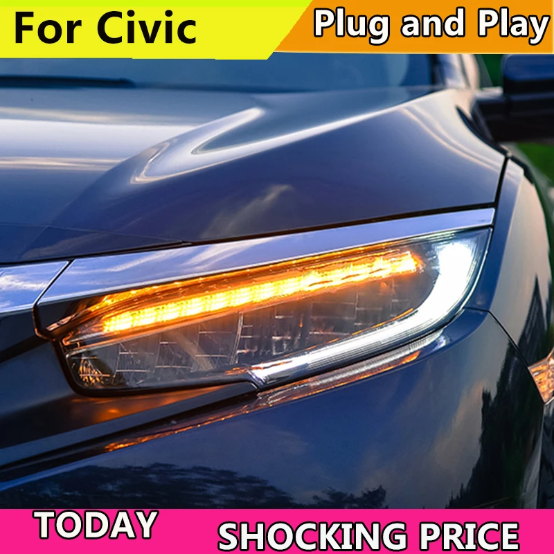

Car Styling Headlight For Honda Civic 10th 2016 2017 Full LED headlights With moving turn light head lamp LED DRL front light