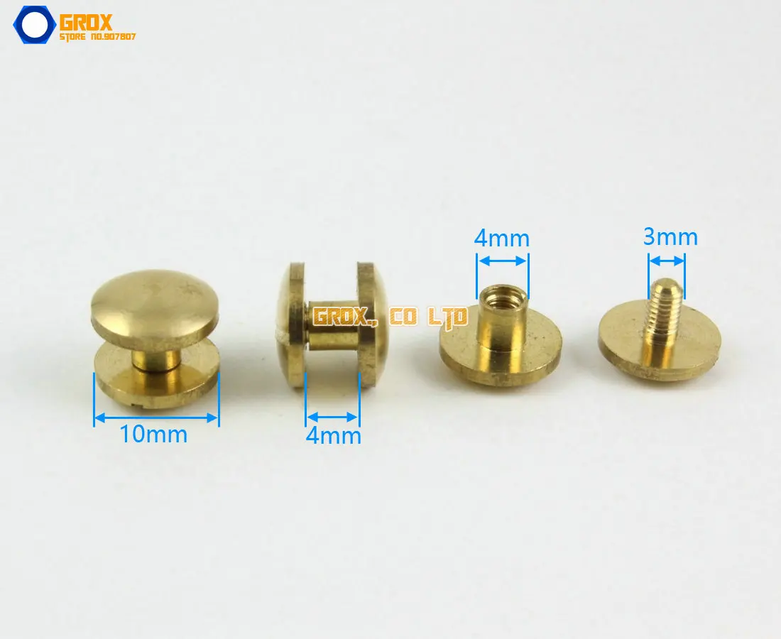 40 Pieces 10*4mm Leather Craft Belt Wallet Solid Brass Nail Rivet Chicago Screw Cambered Head