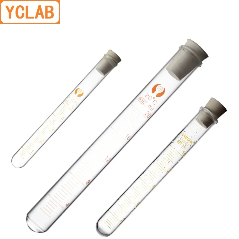 YCLAB 25mL Test Tube Glass with Graduation Rubber or Silica Gel Stopper High Temperature Acid Alkali Resistance