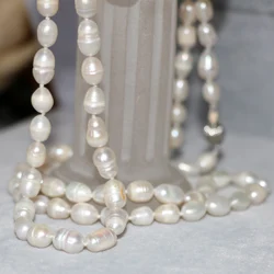 9-10mm natural white freshwater pearl barrel rice beadsd necklace for women weddings party long chain jewelry 36inch B2918