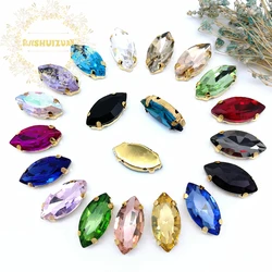 Multi Sizes 20-Colors Sew On Horse Eye Rhinestone Gold Claw Teardrop 4-Holes For Jewels Needlework Wedding Dress Bag Trims