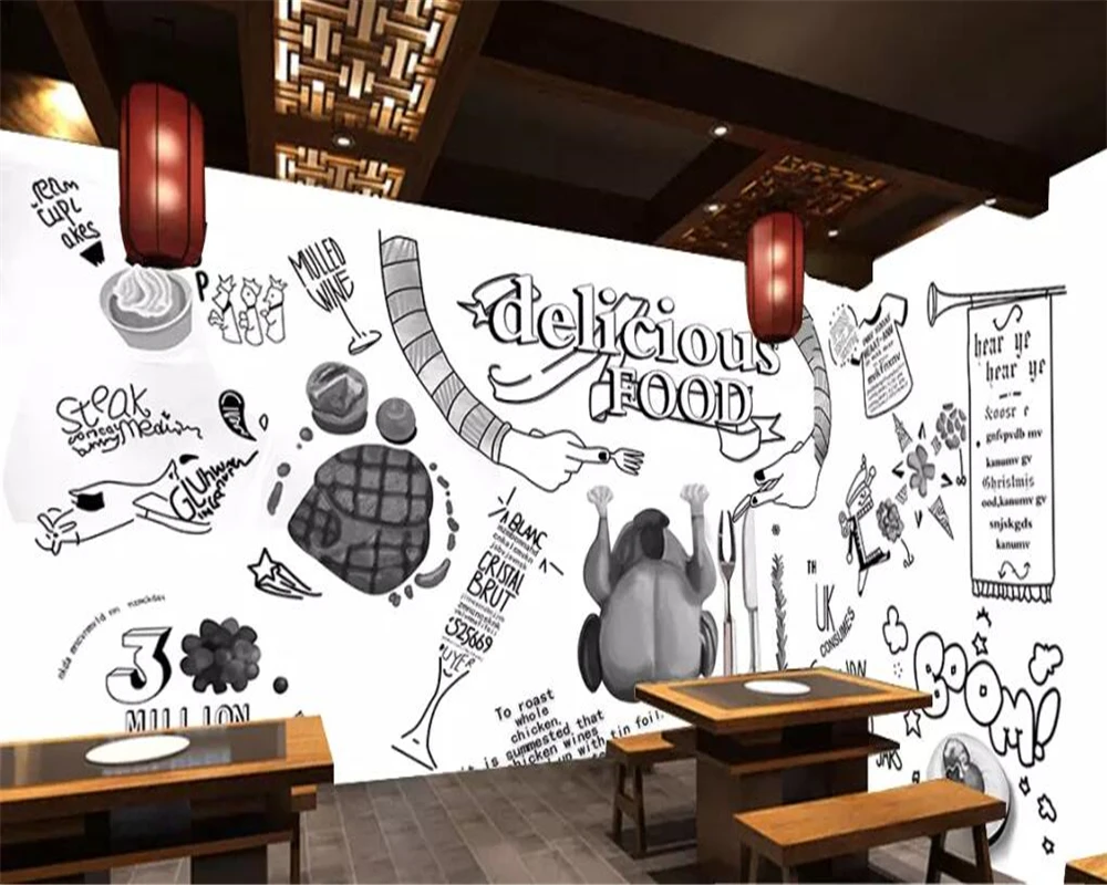 

Beibehang European and American wallpaper mural retro western food restaurant pizza shop steak background walls 3d wallpaper