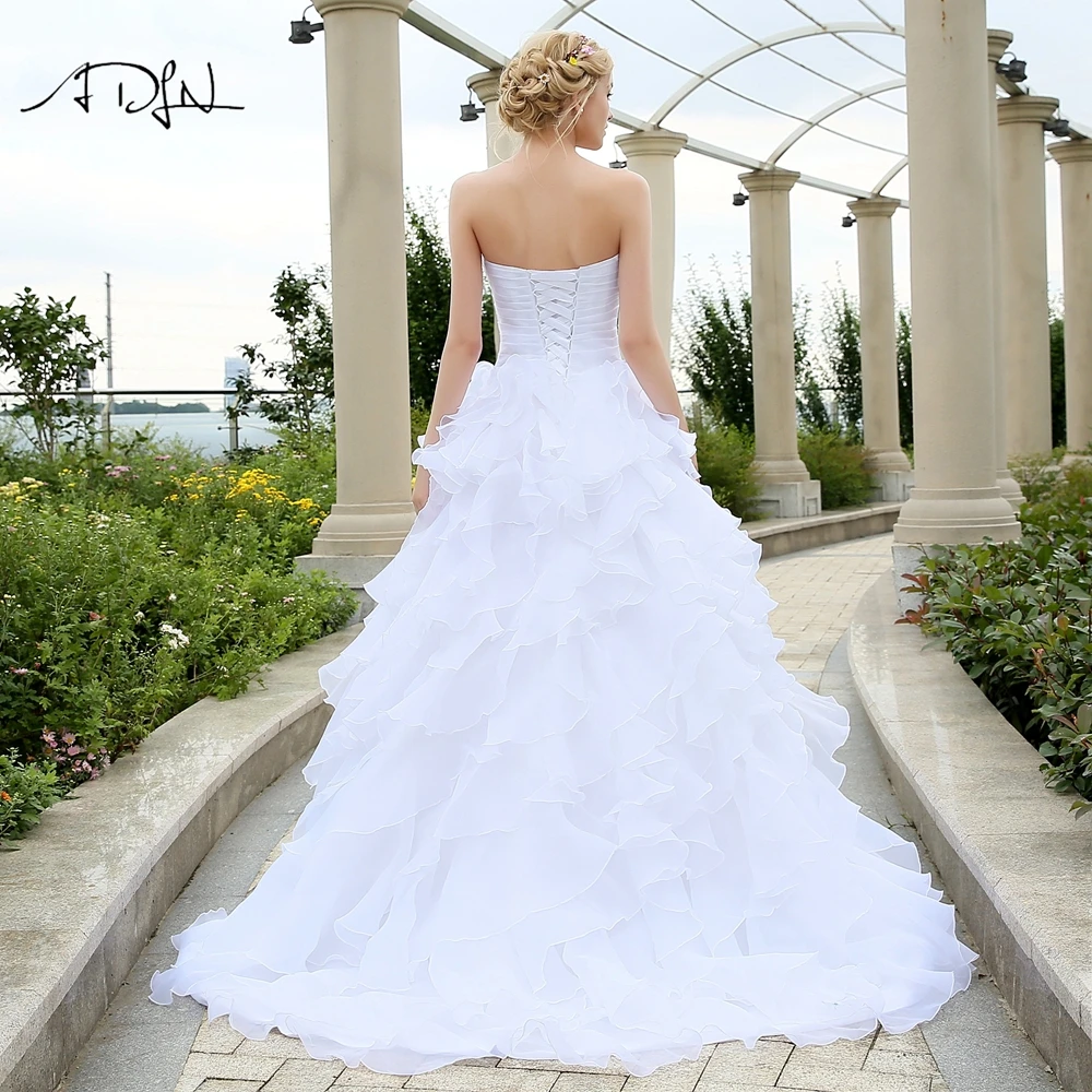 ADLN Stock Ball Gowns Wedding Dresses with Ruffles White Ivory Organza Beaded Plus Size Bridal Dress Robe de Mairee