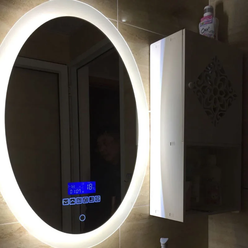 Oval Bath Smart Mirror European Wall Mirror Bathroom LED Need Electricity Power Toilet Anti-fog Touch Screen Mirrors Bluetooth