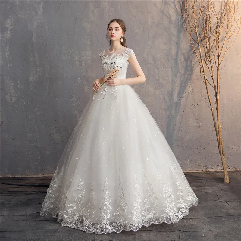 Ezkuntza 2024 Diamond Wedding Dress O-neck Beading Ball Gown Simple Cheap Wedding Dresses Princess Vintage Wedding Customized
