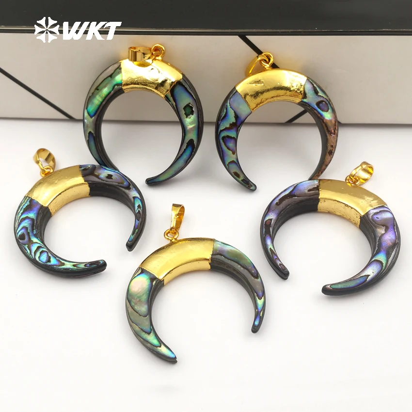 

WT-JP040 WKT New Design Magic Charming Connector And Natural Abalone Shell Crescent Shape Pendant For Jewelry Making Findings