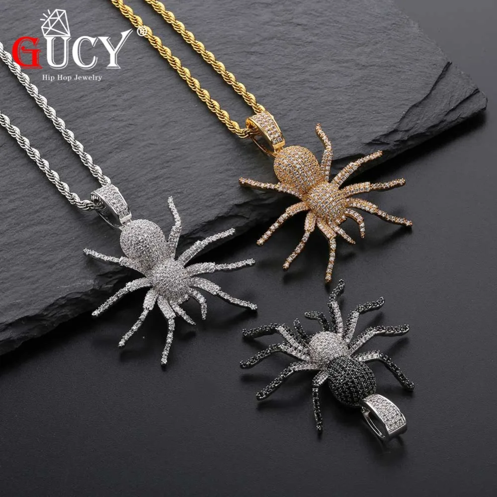 

GUCY Hip Hop Fashion The Spider Pendant Necklace With Crystal Micro Pave Cubic Zirconia Stones Necklace For Men Women Gift