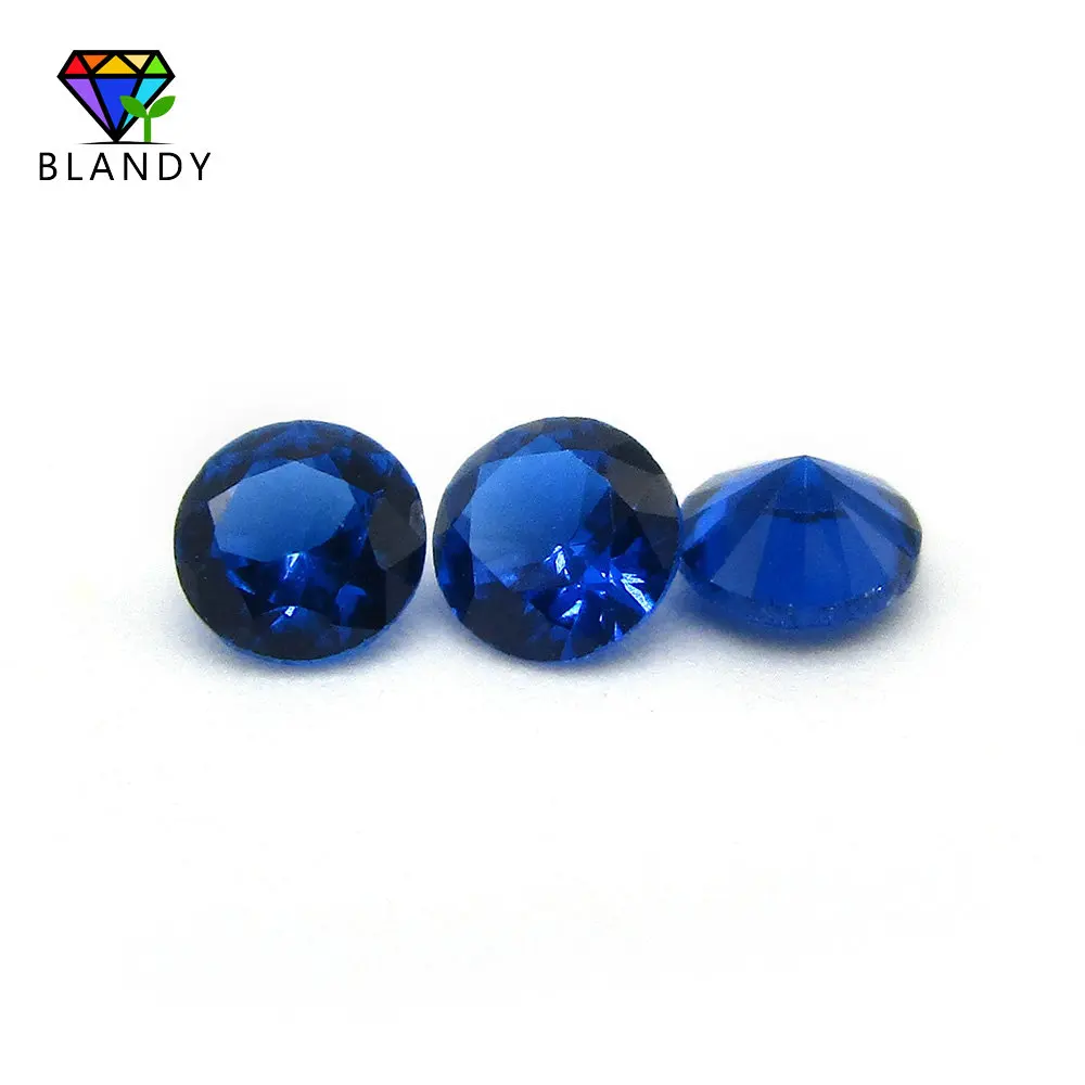 Good Quality 3.0-12mm Round Machine Cut Loose 113# Blue Stone Synthetic Gems For Jewelry Free Shipping