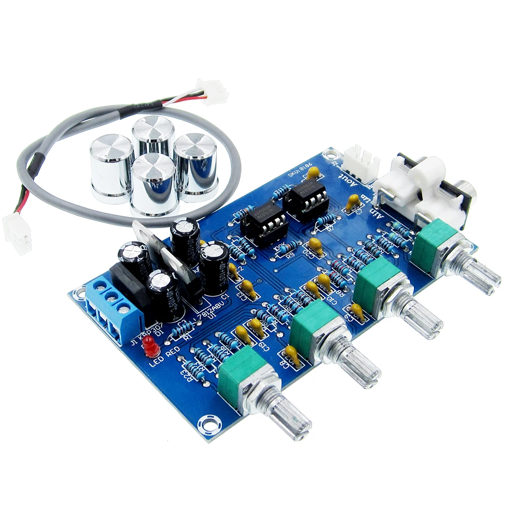 XH-M164 NE5532 Tone Amplifier Board Preamplifier AC 12V-15V Power Supply Dual Channel Audio Amplifier Board 4 Way Adjustment