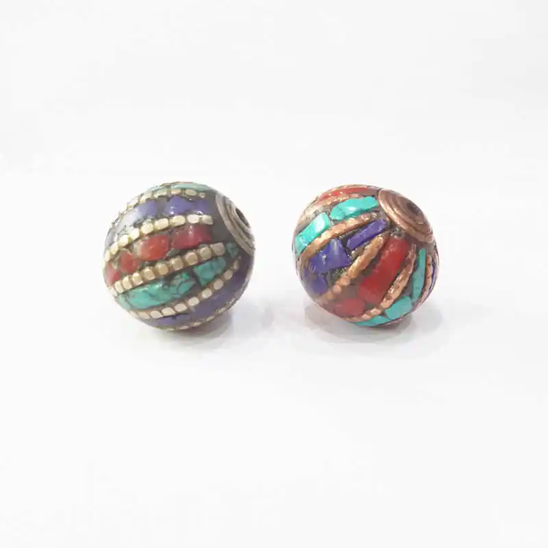 Nepal Hand Brass Ball Beads Inlay Colorful Stone Lanterns Beads DIY Jewelry Accessories NBB311