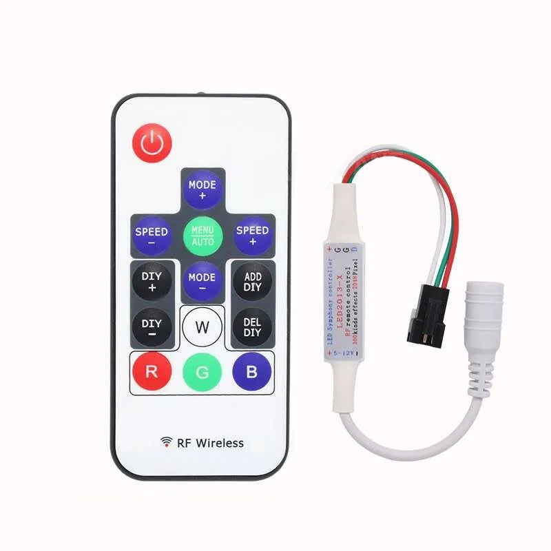 WS2811/WS2812B Led RGB Pixel Controller DC5V-24V 14key/17key Remote RF Wireless Mini Controller 3pin Digital Strip Light Tape