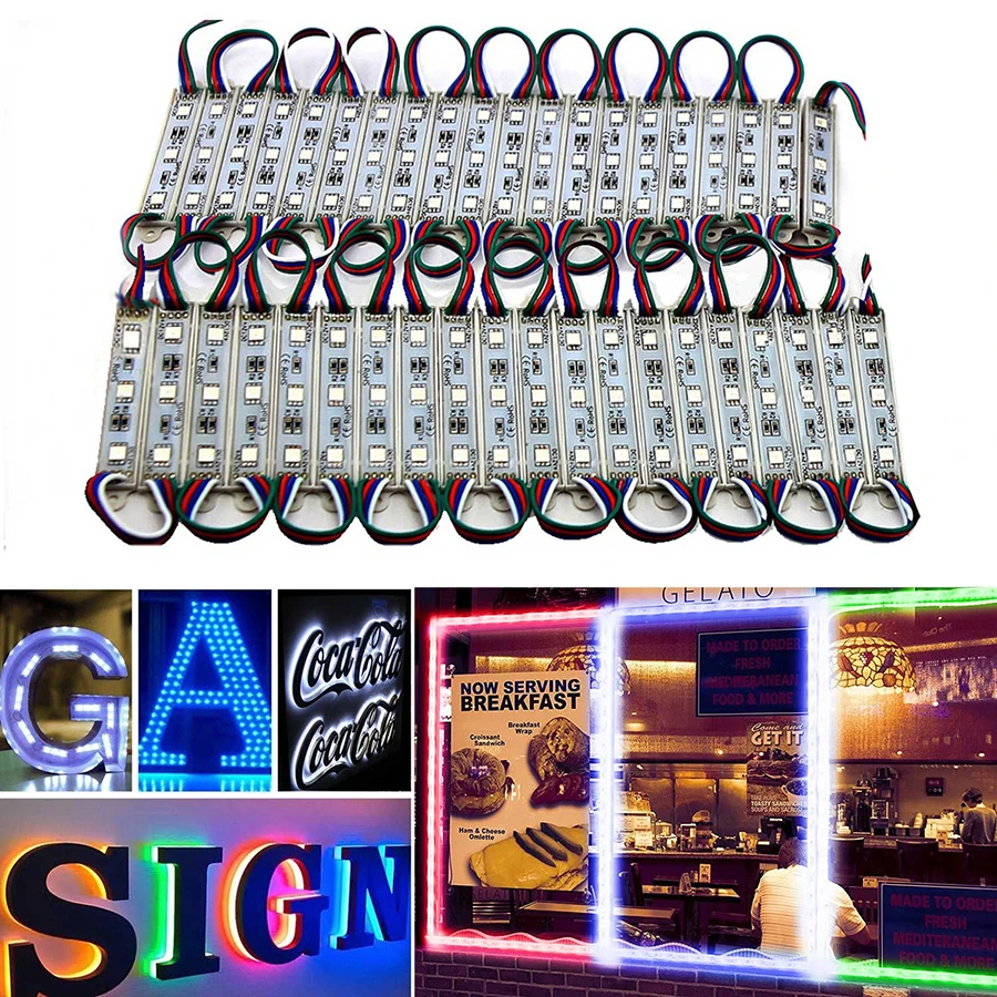 LED Modules Light RGB SMD 5050 3LED DC12V Waterproof Store front Strip Lamp Advertising Sign Module Lights UltraBright RGB Color