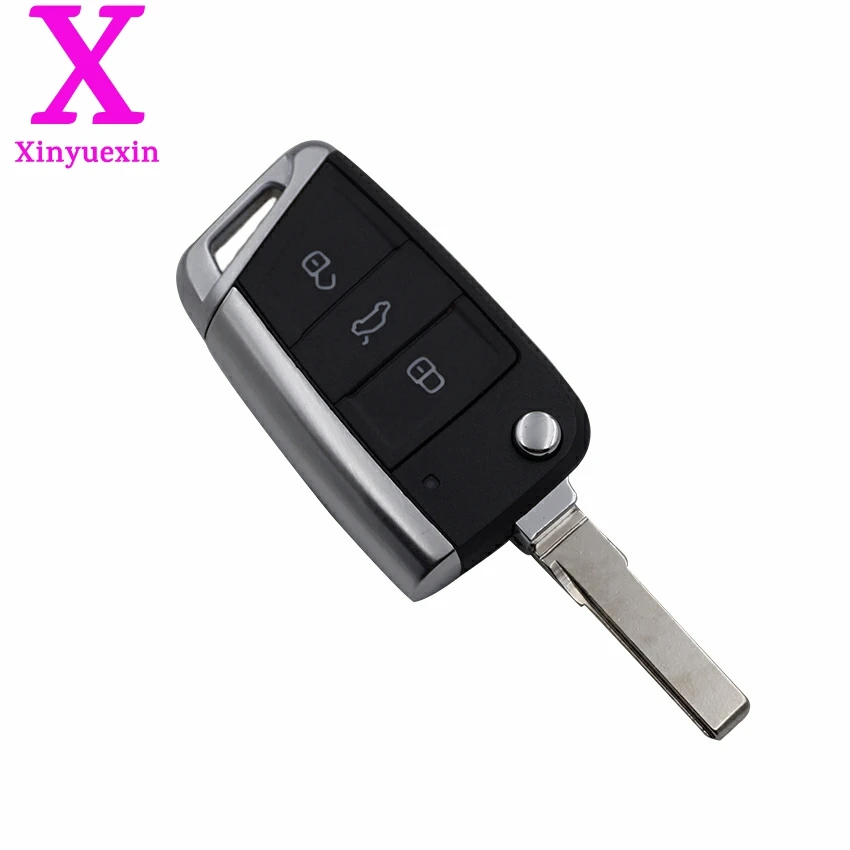 Xinyuexin Folding Remote Key Shell FOB Case for VW Golf 7 for Skoda Octavia A7 Flip 3Button Flip Key Cover for Golf MK7 No Logo