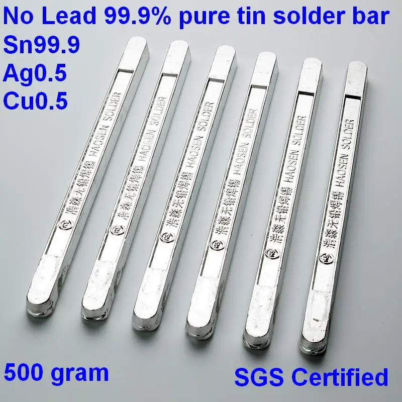 500g SGS Certified Lead-free 99.9% Sn99.9Ag0.5Cu0.5 or 99.3% Sn99.3 Cu0.7 pure tin solder bar/lead free soldering rod