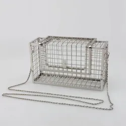 Cage Evening Bag Stylish Clear Hallow Out Iron Mesh Crossbody Caged Clutch Purse for Women