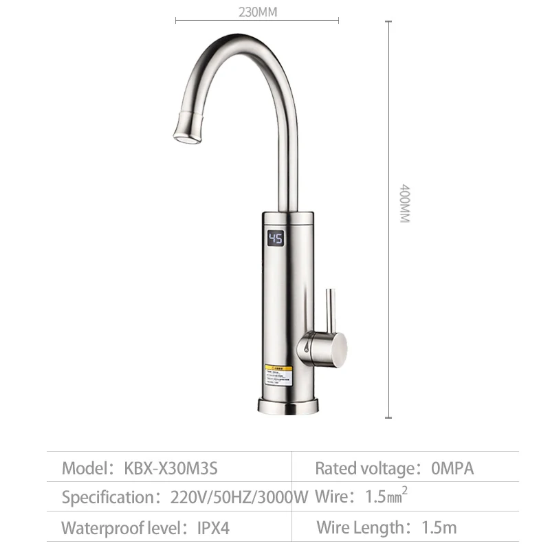 Kbxstart 스테인레스 스틸 Robinet 요리 인스턴트 온수기 탭 Cocina Electrica 수도꼭지, EU 플러그 또는 누출 보호기 포함