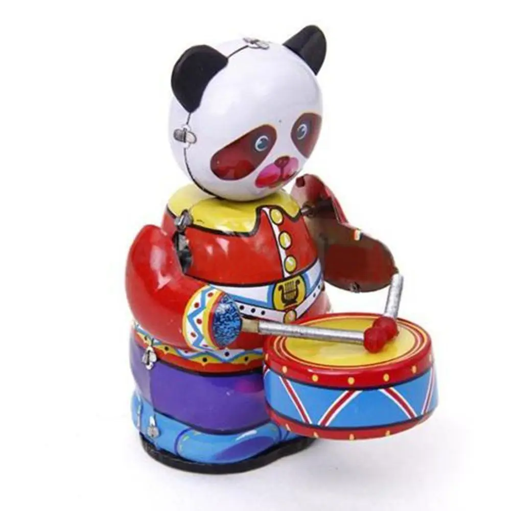 Moda nowe dzieci dzieci śliczne Vintage prezent kolekcjonerski w stylu Retro Wind Up Panda perkusista blaszana zabawka mechaniczna bicie bębnów